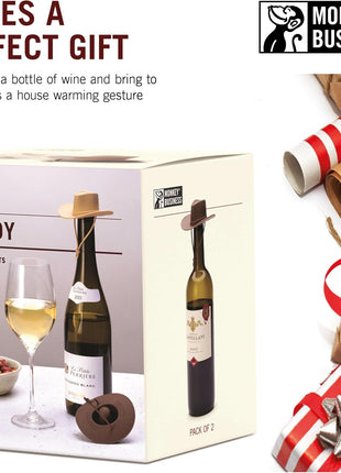Monkey Business Howdy - 2-Pack Cowboy Hat Wine Stoppers – Fun Silicone Bottle Stoppers Keep Wine Fresh – Novelty Kitchen Gadgets & Cute Wine Accessories