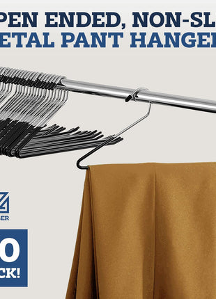 Zober Pants Hangers Non Slip - 20 Pack Open Ended Pants and Jean Hangers for Closet - Space Saving Clothes Hanger - Strong, Durable, Metal Pant Hangers (Black)
