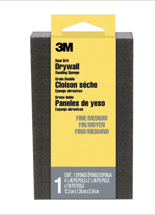 3M Drywall Sanding Sponge, Fine/Medium Grits, Dual Grit Block, Medium Grit to Remove, Fine Grit to Smooth, Ideal for Sanding and Smoothing of Joint Compounds, 2-5/8 in x 3-3/4 in (9095DC-NA)