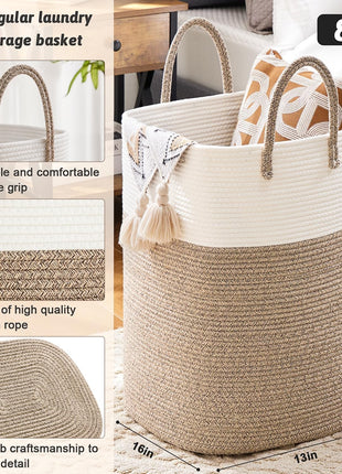 Artfeel Laundry Basket,Woven Cotton Rope Laundry Hamper,60L Versatile Storage for Dirty Clothes,Baby Toys,and Blankets in Bathroom, Nursery,and Living Room
