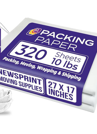 Purple Papers White Bulk Packing Paper | 320 Sheets | 27 inch x 17 inch | 10 lb | Sheets for Moving - Newsprint Paper - Must Have in Your Moving Supplies | Newsprint Papers | Packaging Paper
