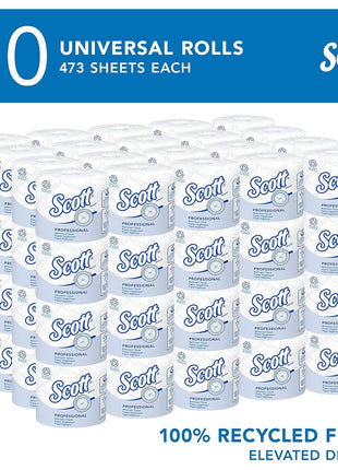 Scott Professional 100% Recycled Fiber Standard Roll Bulk Toilet Paper (13217), 2-Ply, Elevated Design, White, Individually Wrapped (80 Rolls of 473 Sheets, 37,840 Sheet Total)