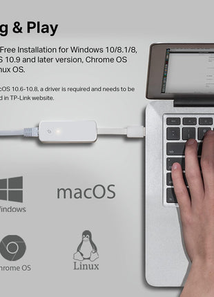 TP-Link USB to Ethernet Adapter, Foldable USB 3.0 to 10/100/1000 Gigabit Ethernet LAN Network Adapter, Support Windows 11/10/8.1/8/7/Vista/XP for Desktop Laptop Apple MacBook Linux (UE300)