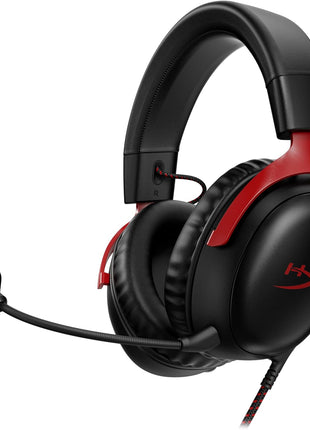 HyperX Cloud III 鈥?Wired Gaming Headset, PC, PS5, Xbox Series X|S, Angled 53mm Drivers, DTS Spatial Audio, Memory Foam, Durable Frame, Ultra-Clear 10mm Mic, USB-C, USB-A, 3.5mm 鈥?Black/Red