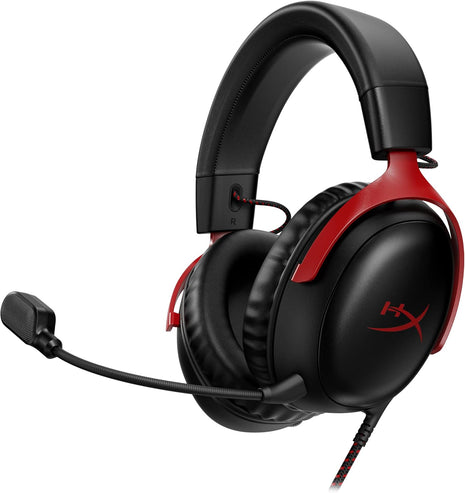 HyperX Cloud III 鈥?Wired Gaming Headset, PC, PS5, Xbox Series X|S, Angled 53mm Drivers, DTS Spatial Audio, Memory Foam, Durable Frame, Ultra-Clear 10mm Mic, USB-C, USB-A, 3.5mm 鈥?Black/Red