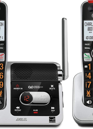 AT&T BL102-2 DECT 6.0 2-Handset Cordless Phone for Home with Answering Machine, Call Blocking, Caller ID Announcer, Audio Assist, Intercom, and Unsurpassed Range, Silver/Black