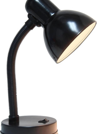 Simple Designs LD1003-BLK Basic Metal Desk Lamp with Flexible Hose Neck for Office, Living Room, Bedroom, College Dorm, Bookshelf, Black