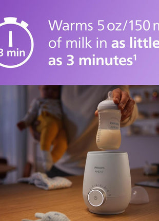 Philips Avent Premium Fast Bottle Warmer with Smart Temperature Control | Warms Milk in 3 Minutes, Water Bath Technology, No Hot Spots, Auto Shut-Off, Fits Most Bottle Brands, SCF358/00