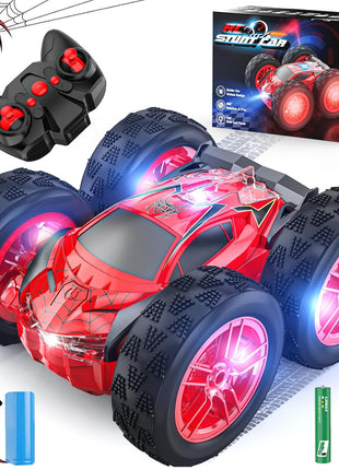 Remote Control Car for Kids, RC Stunt Cars Toys for Boys Ages 4-7 with Cool Double-Sided Pattern and LED Flash, 1:24 Vehicle Toy Car Hobby Racing Car Toys Gift for 3 4 5 6 7 8 9 Year Old Boys