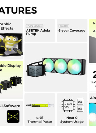 TRYX Panorama SE 360 ARGB 360mm AIO Rotatable 6.67'' AMOLED Curved Screen 3D Anamorphic Effect Customizable AIO Cooler 360mm Asetek Adela Pump 280w TDP ARGB Fan Intel LGA 1851/1700 AMD AM5/AM4
