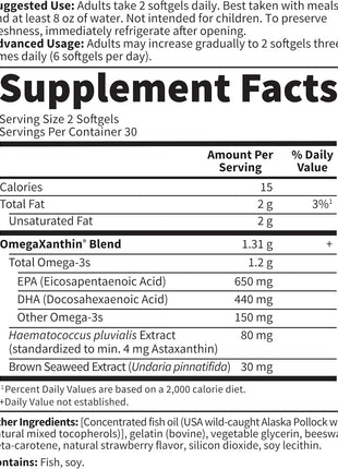 Garden of Life Oceans 3 Beyond Omega-3 with OmegaXanthin, EPA, DHA Supplements, Fish Oil with 1200 mg Omega 3, Astaxanthin & Brown Seaweed Extract - 60 Softgels