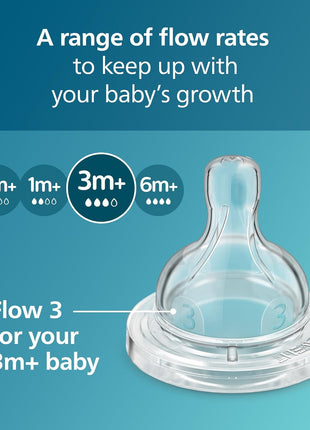 Philips Avent Anti-Colic Nipples, Medium Flow, BPA-Free, 4-Pack | For Ages 3 Month+, Reduces Colic and Gas with Anti-Colic Valve, Secure Latch, Ribbed Collapse-Free Design, SCY763/44