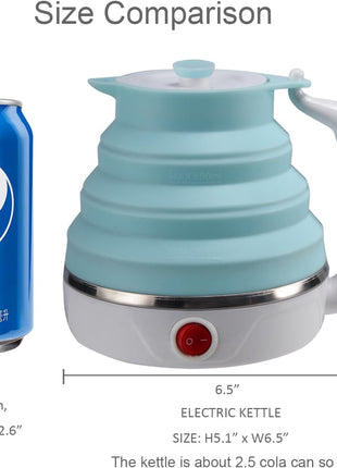 Travel Foldable Electric Kettle, Collapsible Electric Kettle Food Grade Silicone Small Pot Boiling water,Dual Voltage(600ml,110-220V US Plug) (Blue)
