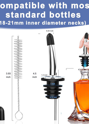 60 Pack Stainless Steel Pour Spouts for Liquor Bottles Oil Vinegar and Wine,Liquor Bottle Pourers with Rubber Dust Caps,Bar accessories,Pourers for Bartending