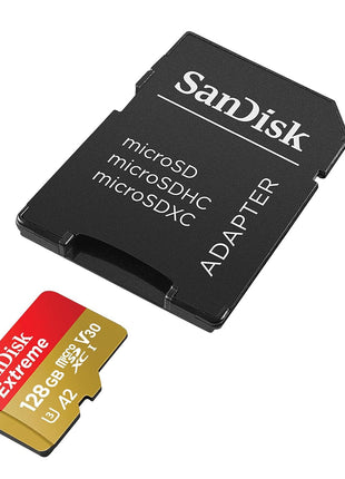 SANDISK 128GB Extreme microSDXC UHS-I Memory Card with Adapter - C10, U3, V30, 4K, 5K, A2, Micro SD Card - SDSQXAA-128G-GN6MA