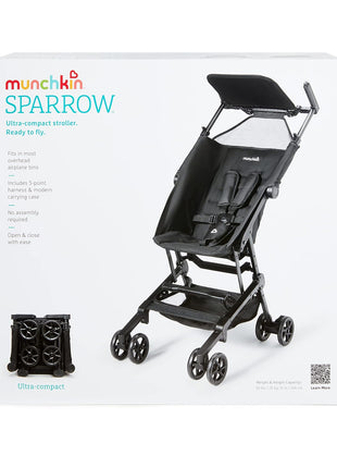 Munchkin Sparrow Travel Baby Stroller for Babies and Toddlers, Ultra Compact and Lightweight, Great for Airplane and Everyday Car Trips, Black
