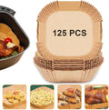 Air Fryer Paper Liners, 125PCS Non stick Disposable Liners, Baking Paper for Air Fryer Oil proof, Water proof, Food Grade Parchment for Baking Roasting Microwave (8inch Square)