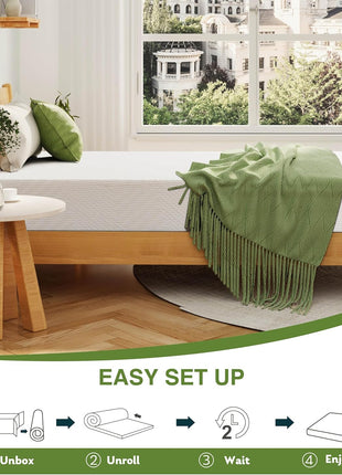 EGOHOME Full Size Memory Foam Mattress, 8 Inch Bed Mattress in A Box with Cooling Green Tea Gel, Pressure Relief with Medium Firm Support, CertiPUR US Certified, 75''L x 54''W, ??7.3 pounds White
