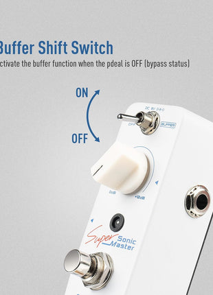 SONICAKE Clean Boost Pedal with Buffer and ? Gain, Mini Pure Boost Guitar Bass Effects Pedal - Sonic Super Master