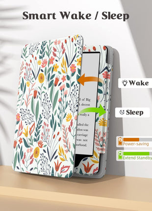 MoKo Case for 7 inch/6.8 inch Kindle Paperwhite(12th/11th Generation-2024/2021) and Kindle Colorsoft Signature Edition, Slim PU Shell Cover Case with Auto-Wake/Sleep for Kindle Paperwhite 2024, Flowers