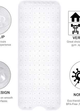 YINENN Bath and Shower Safety Mats 40x16 inch, Non Slip with Suction Cups for Bathroom Stall and Tub Floor, Extra Large and Machine Washable, Drain Holes Keep Bathtub Clean, Clear