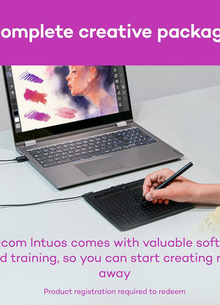 Wacom Intuos Small, Bluetooth Graphic Drawing Tablet with Pen + Software | Battery-free pen, 4 ExpressKeys for shortcuts, works with Mac, Windows & Chromebook; Ideal for creators, students & teachers
