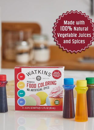 Watkins Assorted Food Coloring, 1 Each Red, Yellow, Green, Blue, Total Four 0.3 oz bottles, 4 Count (Pack of 1)