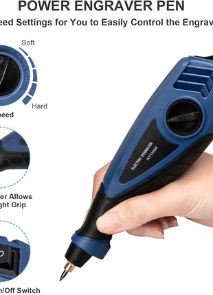 25W Engraving Pen, 6 Speed Power Engraving Tool, Handheld Engraver Pen with Tungsten Carbide Steel Bits for Wood Metal Glass Professional Etching Tool