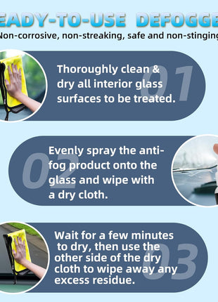 Anti Fog Spray for Car Windshield Inside & Windows - Long Lasting Window Defogger for Mirrors, Glasses, Bathroom Glass & Plexiglass Instant Fog Prevention & Protection - 120ML/4OZ