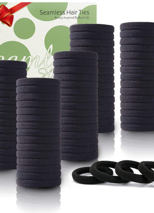100PCS Black Hair Ties for Women Girls, Seamless Thick Black Hair Band, Elastic Hair Ties No Damage Ponytail Holder