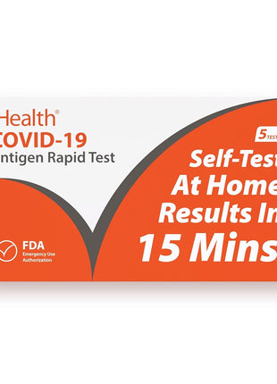 iHealth COVID-19 Antigen Rapid Test, 1 Pack, 5 Tests Total, FDA EUA Authorized OTC at-Home Self Test, Results in 15 Minutes with Non-invasive Nasal Swab, Easy to Use & No Discomfort