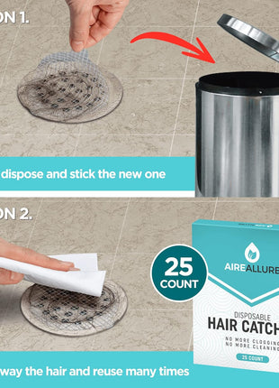 25 Pack Disposable Shower Drain Hair Catcher Mesh Stickers - Peel & Stick Drain Strainers to Prevent Clogs, Strong Waterproof Adhesive, Mess-Free Disposable Drain Covers for Shower & Bathtub