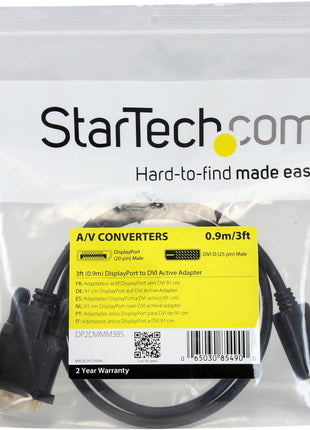 StarTech.com 3 foot DisplayPort to DVI Active Adapter Converter Cable - 3 ft (0.9m) Active DP to DVI M/M Cable for PC - 1920x1200 - Black