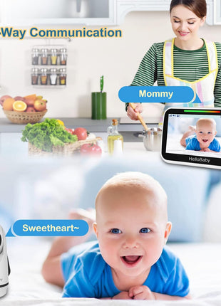 HelloBaby 5 Inch Video Baby Monitor with Camera and Audio, Remote Pan-Tilt-Zoom Camera with Night Vision, 2-Way Talk, Temperature, 8 Lullabies and 1000ft Range Baby Monitor No WiFi Needed