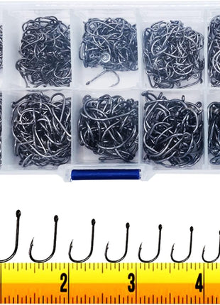 300PCS Small High-Carbon Steel Barbed Fishing Hooks with Holes, 10 Specifications of Fishing Hooks, Portable Boxed Hooks, Hooks That Can Adapt to Various Fishing Environments