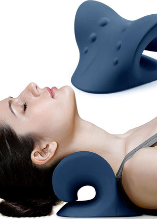 RESTCLOUD Neck and Shoulder Relaxer, Cervical Traction Device for TMJ Pain Relief and Cervical Spine Alignment, Chiropractic Pillow Neck Stretcher (Blue)