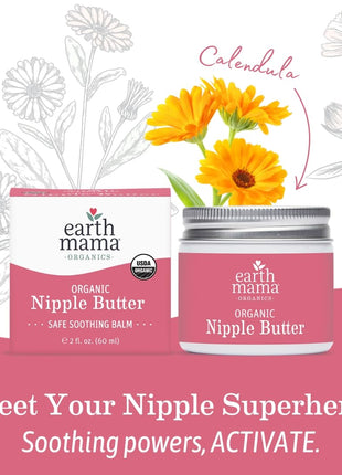 Earth Mama Organic Nipple Butter - 2 fl oz - Lanolin-Free Nipple Cream - Safe, Soothing Balm for Breastfeeding - Postpartum Essentials for Nursing