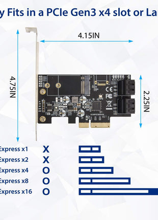 IO Crest SI-PEX40138 Internal 4 Port Non-Raid SATA III 6GB/S with M.2 B-Key 22x42 Pci-E X4 Controller Card for Desktop PC Support SSD and HDD with Low Profile Bracket. JMB585 Chipset