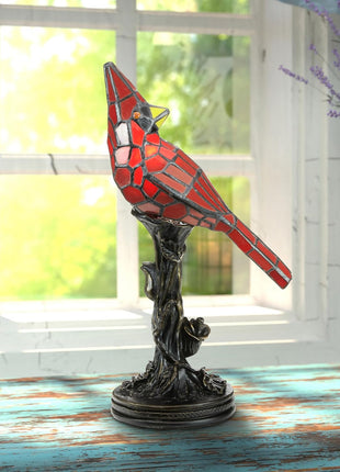 RIVER OF GOODS Stained Glass Bird Accent Lamp - 8" W x 13.5" H - Tiffany Style Table Lamps for Home, Office Desk, Bedroom, Nightstand - Blue Jay Decor
