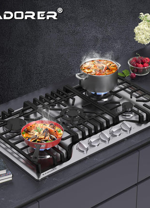 30 inch Gas Cooktop, Bulit-in Gas Stove Top with 5 Burner, NG/LPG Convertible Cooktops, 5 Burner Propane Cooktop with Thermocouple Protection, Stainless Steel