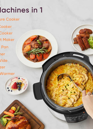 Cosori Pressure Cooker 6QT, 9-in-1, Ceramic Coating Pot, 12 Safety Features | Rice Cooker, Slow Cook, Sous Vide, Saute, Stainless Steel, 1100W, Silver