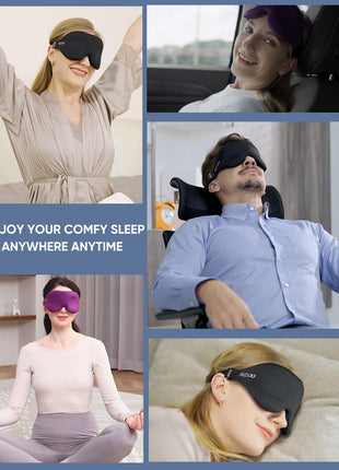 MZOO Luxury Sleep Mask for Women Men Patented Light Blocking Design | Zero Eye Pressure, 3D Contoured Sleeping Mask for Side Sleeper, Breathable, Adjustable, for Travel, Black