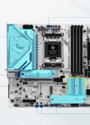 ASRock B850M Steel Legend WiFi Micro-ATX AM5 Motherboard: Ryzen 9000/8000/7000, DDR5 8000+ OC, PCIe 5.0 x16, WiFi 7, 3X M.2 (1x Gen5), USB 3.2 Gen2 Type-C, BIOS Flashback