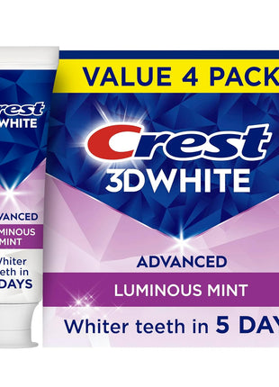 Crest 3D White Advanced, Teeth Whitening Toothpaste for Adults, 3.7 oz, 4 Pack, Cavity Protection Fluoride Toothpaste, Strengthens Enamel, Travel Size Toiletries
