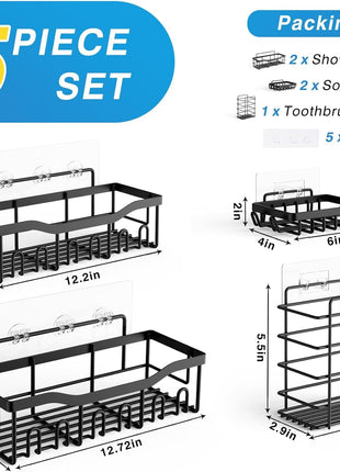 EUDELE Adhesive Shower Caddy, 5 Pack Rustproof Stainless Steel Bath Organizers With Large Capacity, No Drilling Shelves for Bathroom Storage & Home Decor