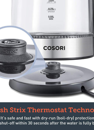 COSORI Speed Boil Electric Tea Kettle, 1.7L Hot Water Kettle (BPA Free) 1500W Auto Shut Off & Boil Dry Protection, LED Indicator Inner Lid & Bottom, Transparent