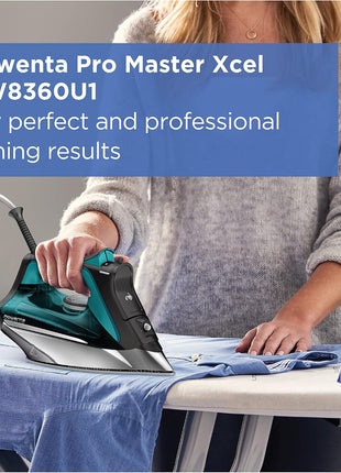 Rowenta Pro Master Stainless Steel Soleplate Steam Iron for Clothes, Anti-Drip Protection, 210 g/min, 400 Microsteam Holes, 1775 Watts Iron Steamer for Clothes, Powerful Steam DW8360