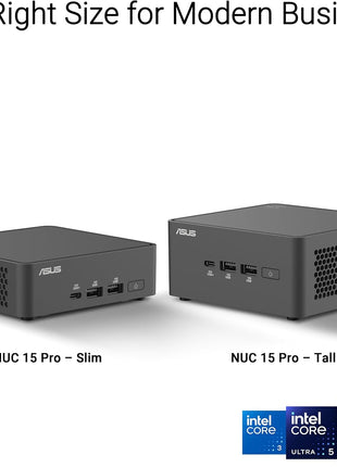 ASUS NUC 15 Pro Tall Barebones Mini PC with Intel Series 2 Core Ultra 5 225H, up to 96GB DDR5 RAM, Dual Storage, ThunderboltTM 4, Wi-Fi 7 & Bluetooth 5.4, Toolless Chassis Access, VESA Mount Included