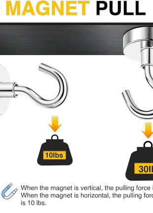 DIYMAG Magnetic Hooks, 30lbs 6pcs Cruise Cabin Essentials Heavy Duty N52 | Strong Neodymium Rare Earth Magnets, for Kitchen, Classroom, Beach, Cruise Cabins, Refrigerator, Hanging Key Clothes Wall Hat