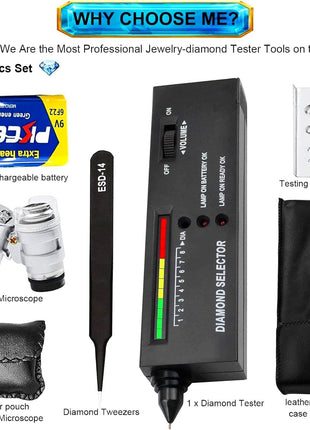 Professional Diamond Tester Pen, High Accuracy Jewelry Diamond Tester, Electronic Diamond Gem Tester and Tester Pen 60X Magnifying Glasses Tool Kit for Novice Expert (Diamond Tester Pen)